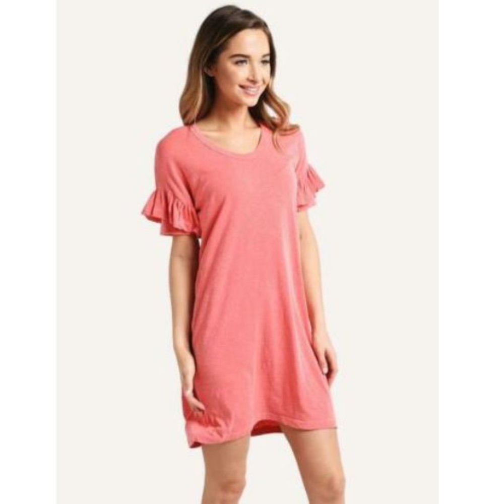 Sundry Short Sleeve Ruffle Shirt Dress NEW - Picture 12 of 12